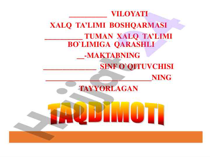 Yangi hayot uchun yangi o'zbekiston uchun dars