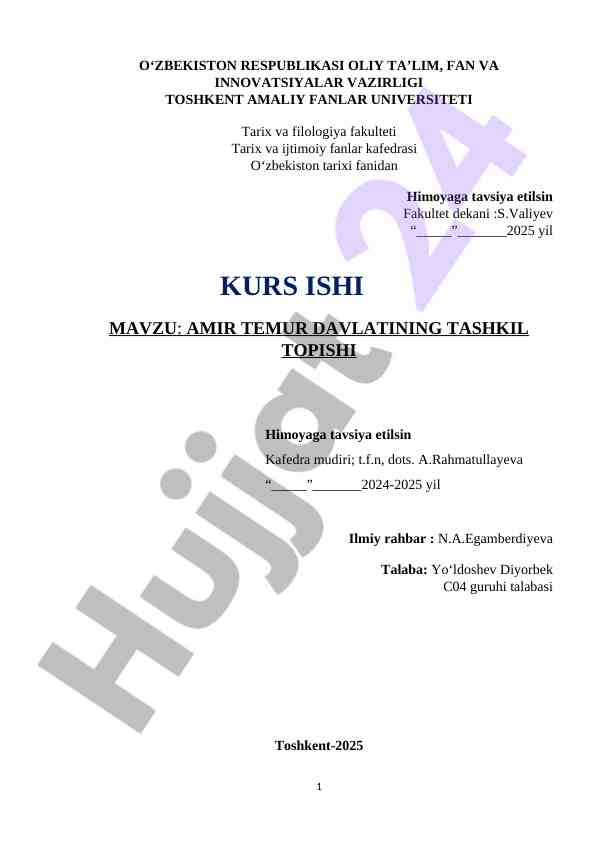 Amir temur davlatining tashkil topishi