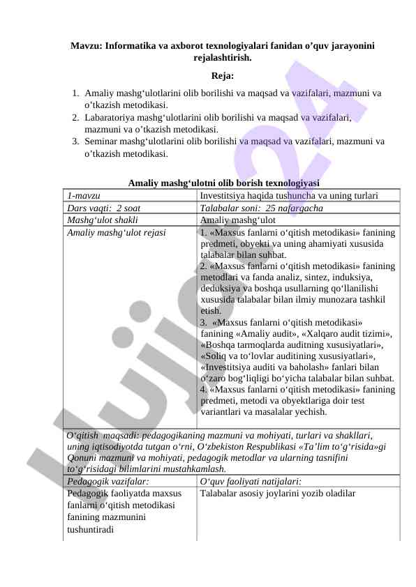 Informatika va axborot texnologiyalari o‘quv jarayoni