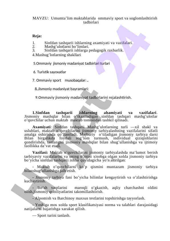 Ommaviy sport va soglomlashtirish tadbirlarining ahamiyati