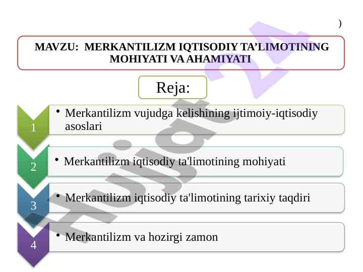 Merkantilizm ta'limoti va iqtisodiy rivojlanish