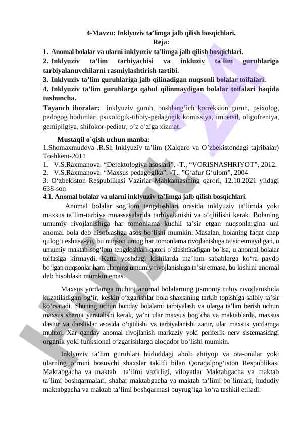 Inklyuziv ta'limga jalb qilish bosqichlari