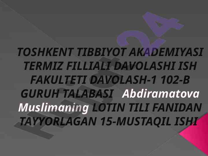 Farmatsevtik terminologiya bo'yicha umumlashtirilgan moshg'ulot