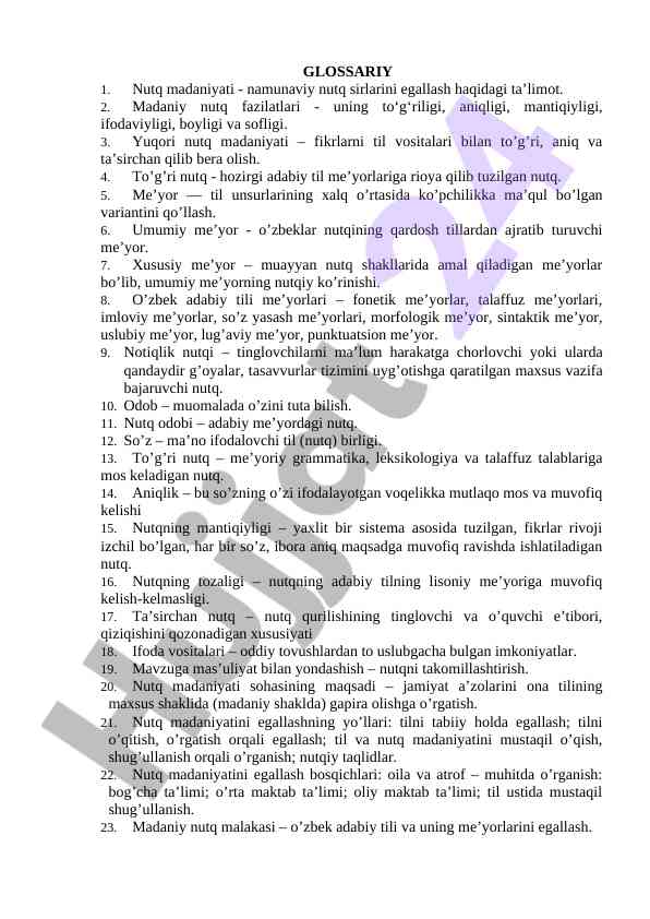 Nutq madaniyati va uning o'zbek adabiy tili me'yorlari