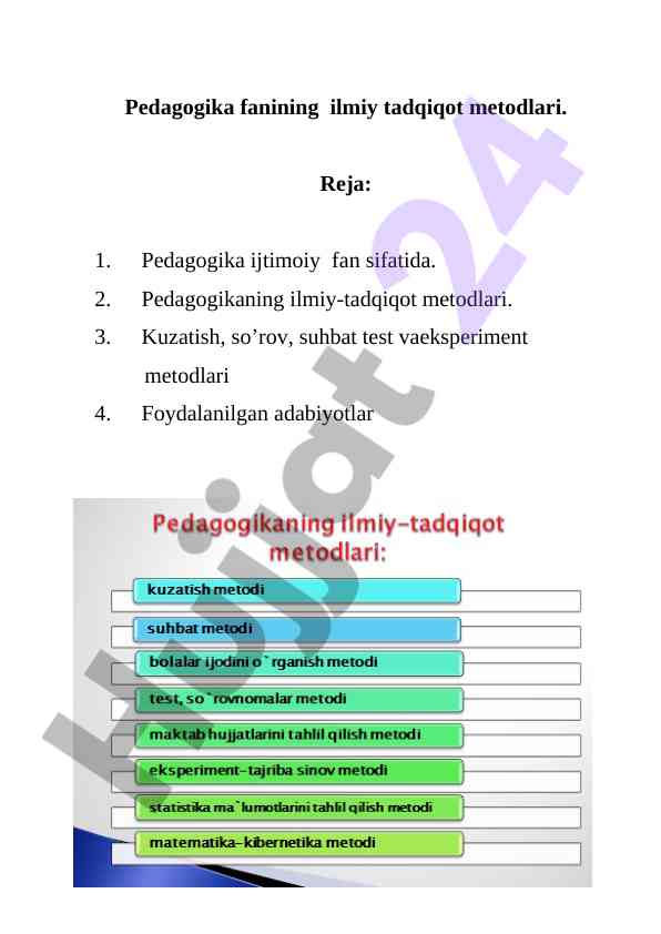 Pedagogika fanining ilmiy tadqiqot metodlari