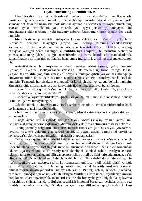 Foydalanuvchining autentifikatsiyasi: parollar va ijtimoiy tizimlar
