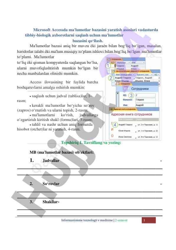 Microsoft accessda ma'lumotlar bazasi yaratish asoslari