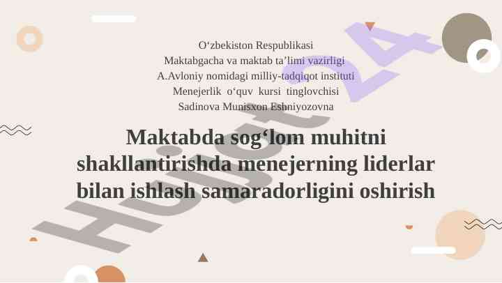 Maktabda sog‘lom muhitni shakllantirish asoslari