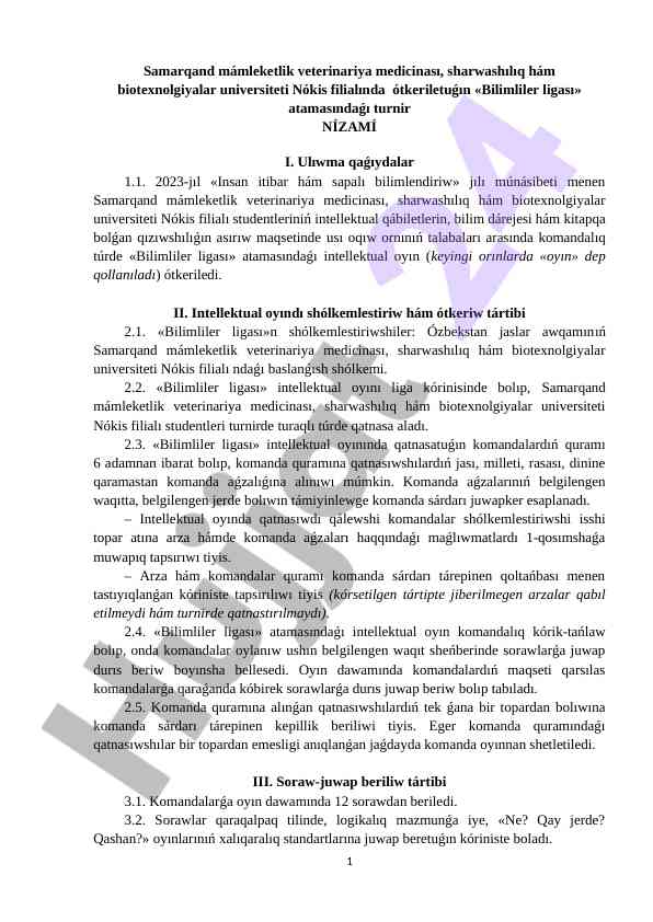 Bilimliler ligası turniri nizamları