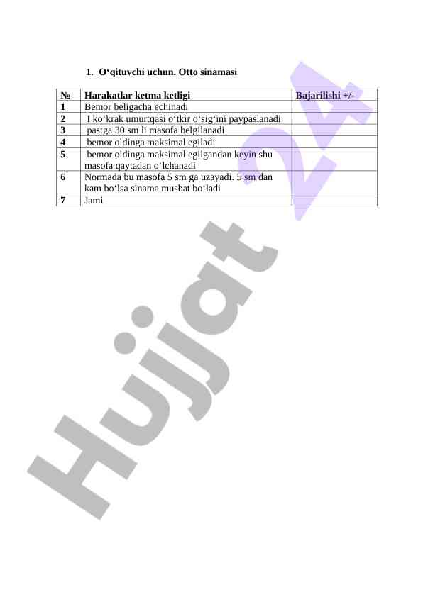 O‘qituvchi uchun sinamalar bajarilishi