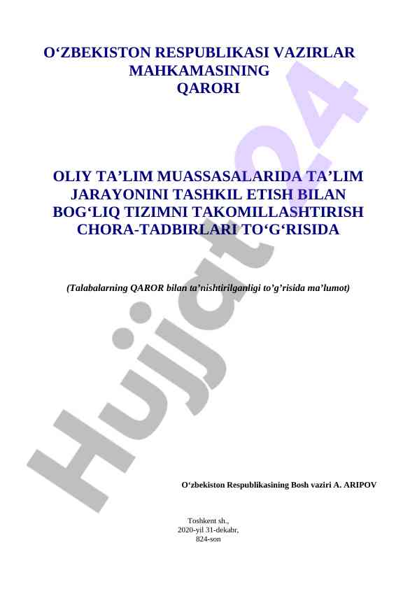 Oliy ta’lim tizimining takomillashtirilishi 2020
