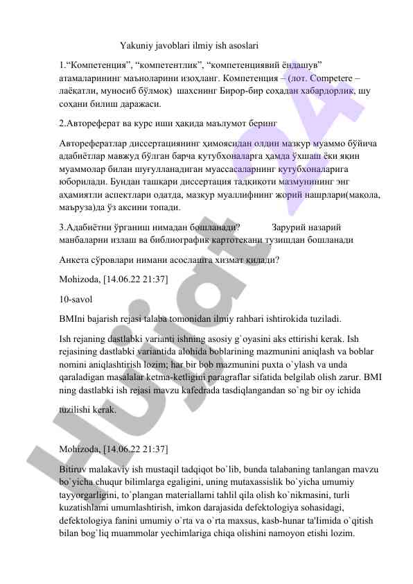Ilmiy ish asoslari va kompetentsiya yondashuvi