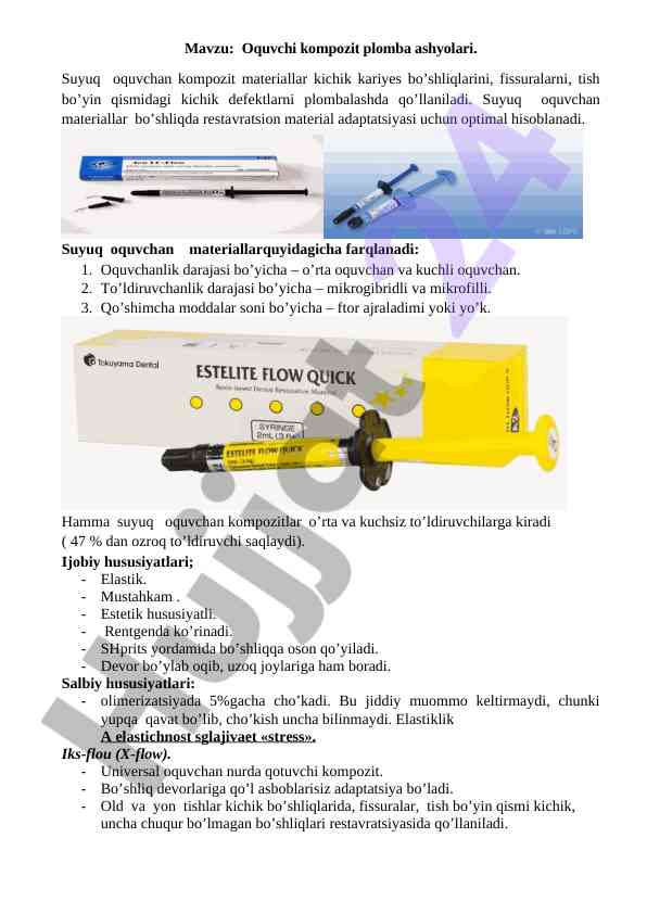 Oquvchi kompozit plomba ashyolari tahlili
