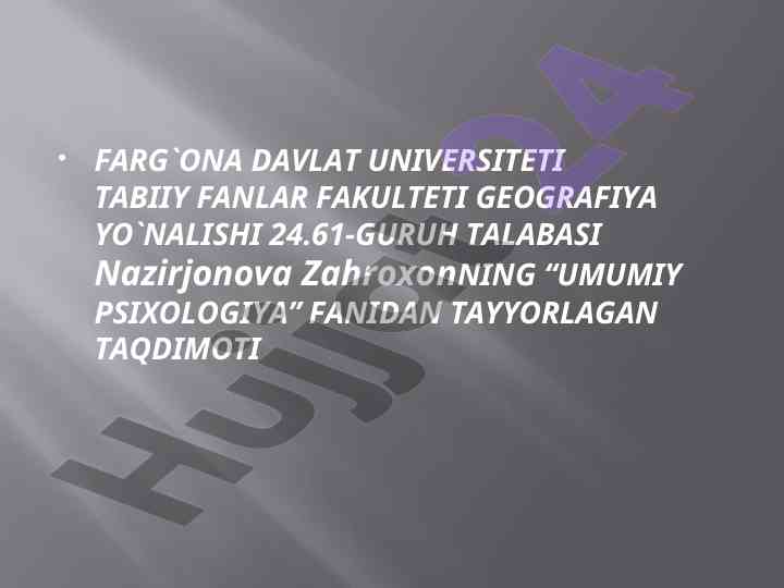 Idrok haqida umumiy psixologiya taqdimoti