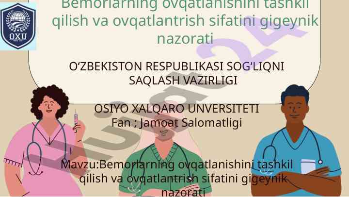 Bemorlarning ovqatlanishi sifatining gigiyenik nazorati