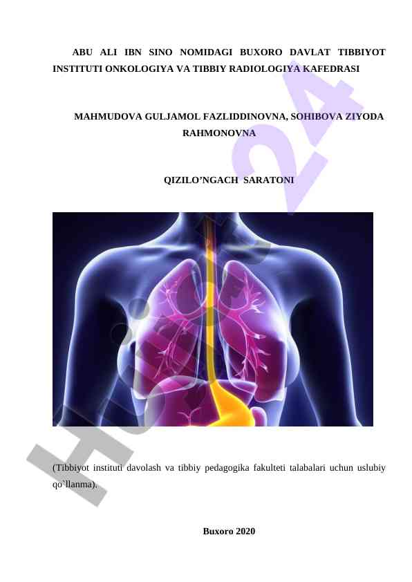 Qizilo’ngach saratoni uslubiy qo‘llanma