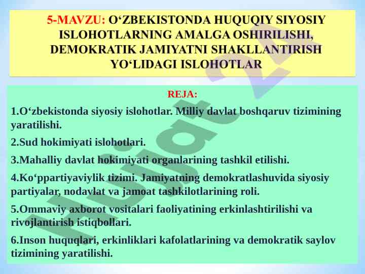 O‘zbekistonda siyosiy islohotlar va demokratik taraqqiyot