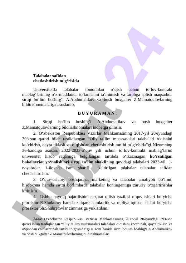Talabalarni chetlashtirish tartibi haqida qaror