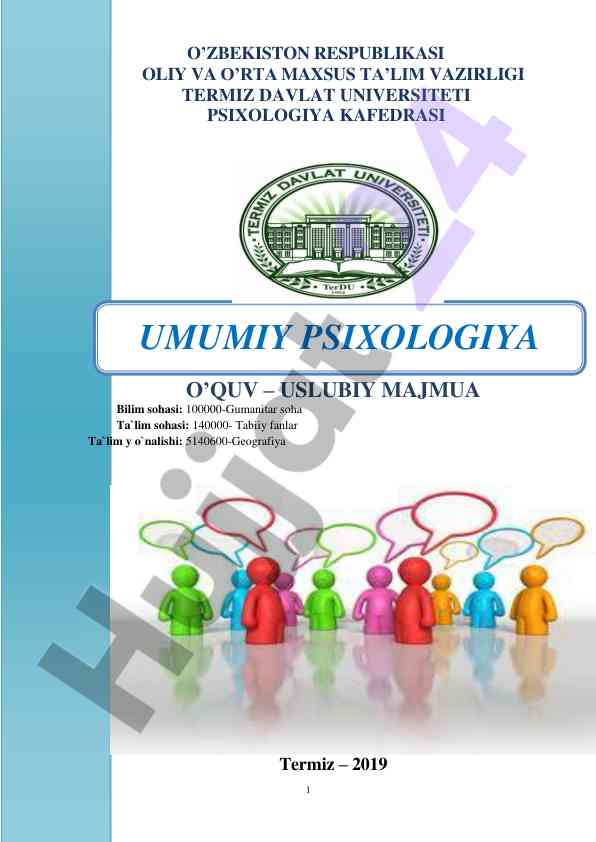 Umumiy psixologiya o‘quv-uslubiy majmua