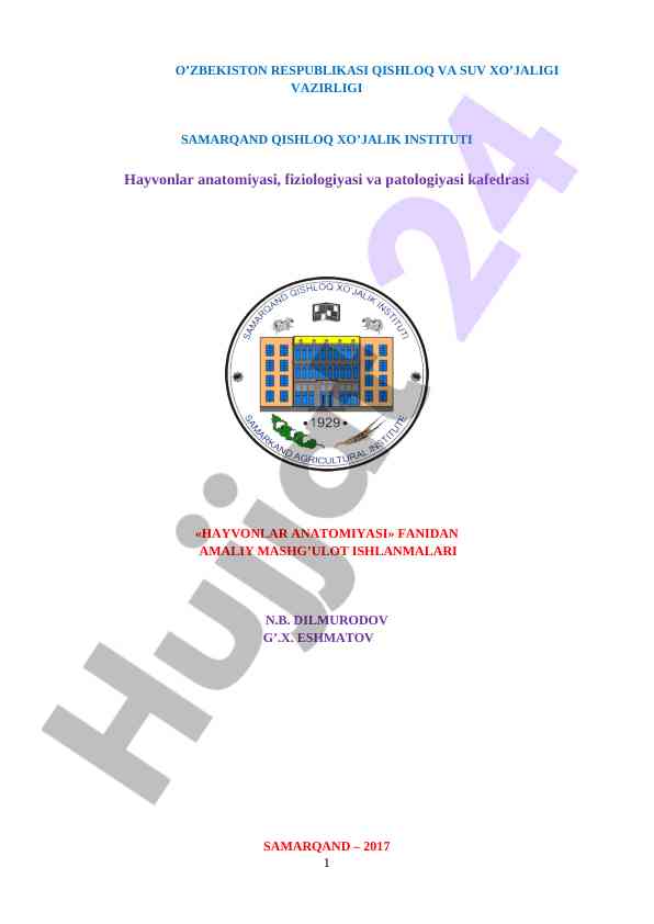 Hayvonlar anatomiyasi fanidan amaliy mashg’ulot ishlanmalari