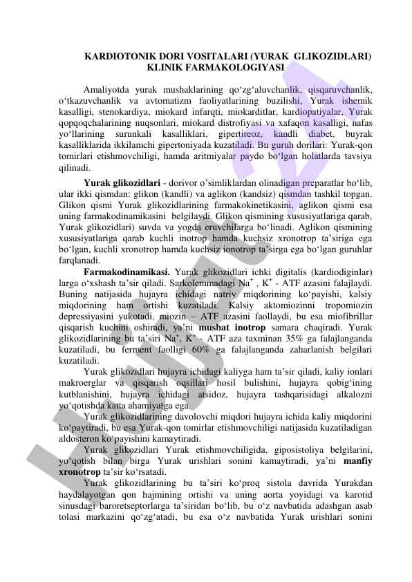 Kardiotonik dori vositalari va ularning ta’siri