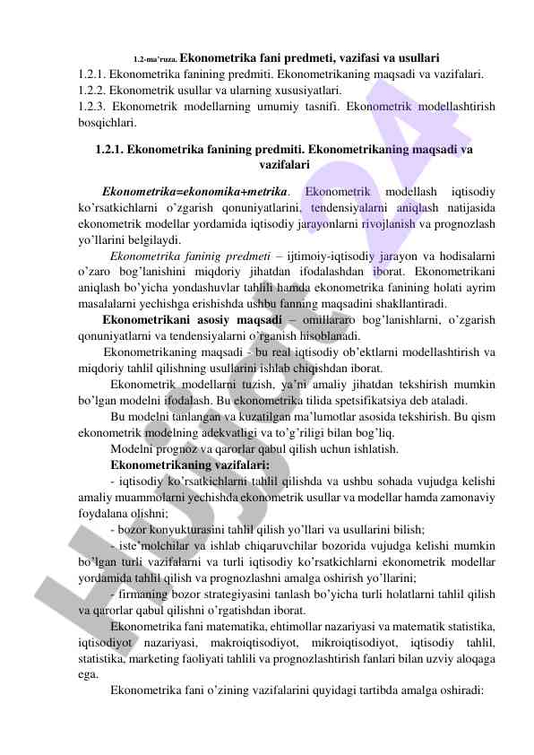 Ekonometrika fani: predmeti va usullari