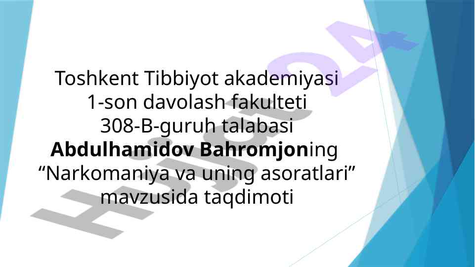 Narkomaniya va uning asoratlari taqdimoti