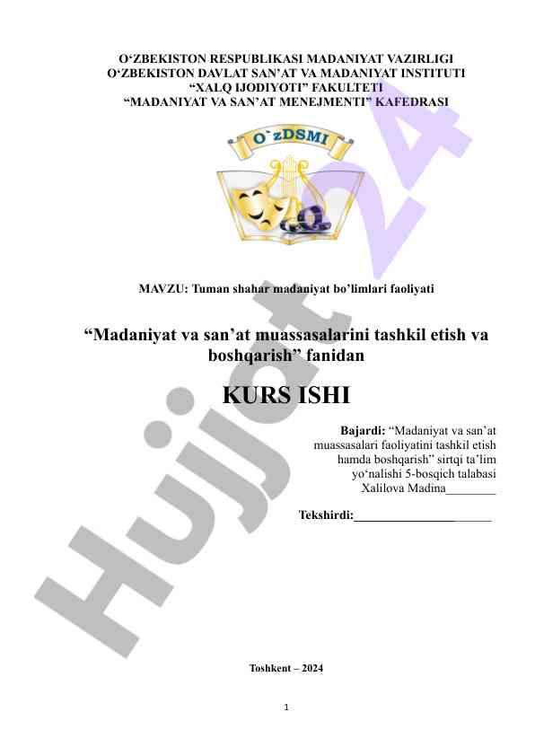 Tuman shahar madaniyat bo‘limlari faoliyati