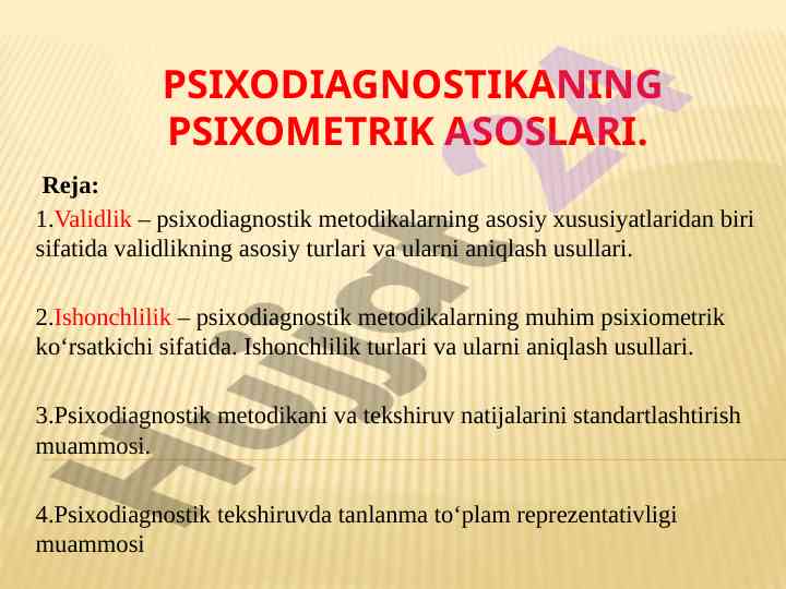 Psixodiagnostikaning psixometrik asoslari