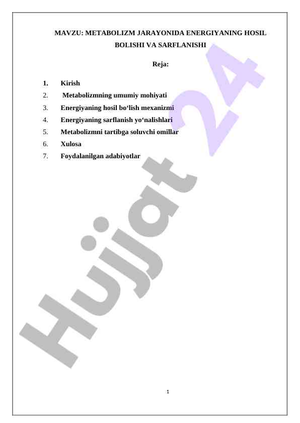 Metabolizm jarayonida energiya hosil bo‘lishi