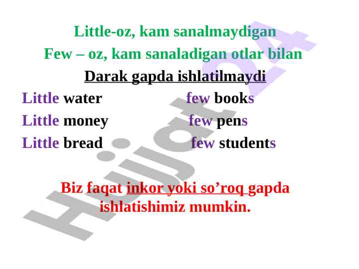 Little va few otlar bilan gaplar yozish qoida