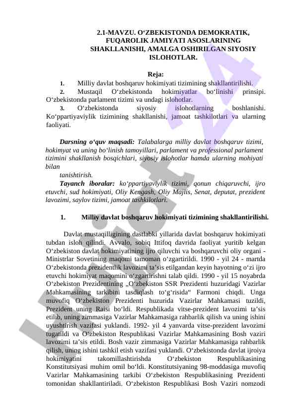 O‘zbekiston demokratik fuqaro jamiyatining shakllanishi