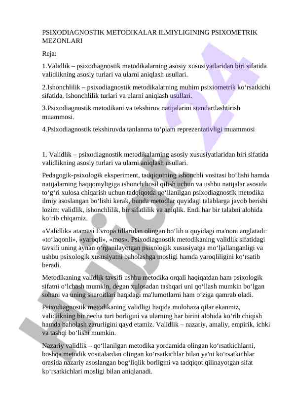 Psixodiagnostik metodikalar ilmiy yutuqlari
