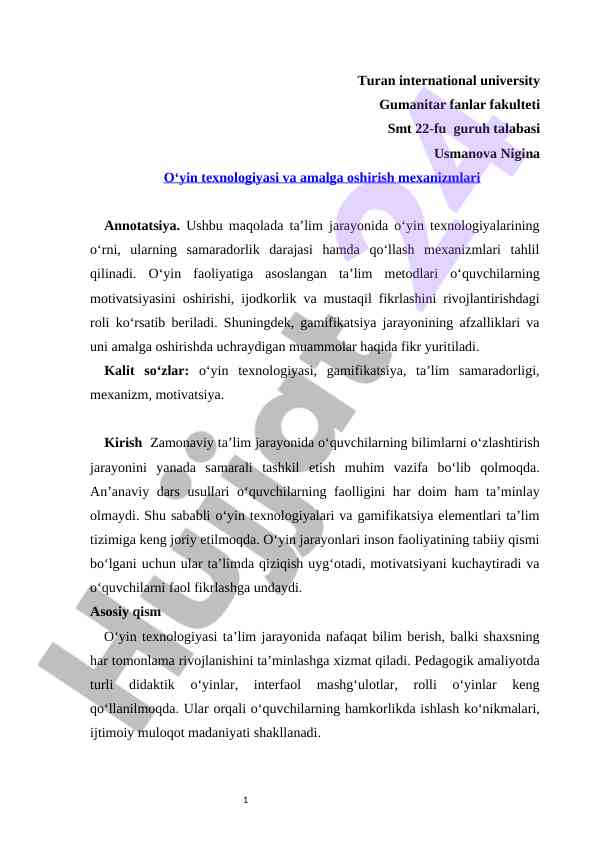 O'yin texnologiyalari va ta'lim samaradorligi