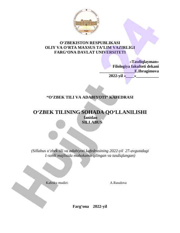 O‘zbek tilining sohada qo‘llanilishi sillabi