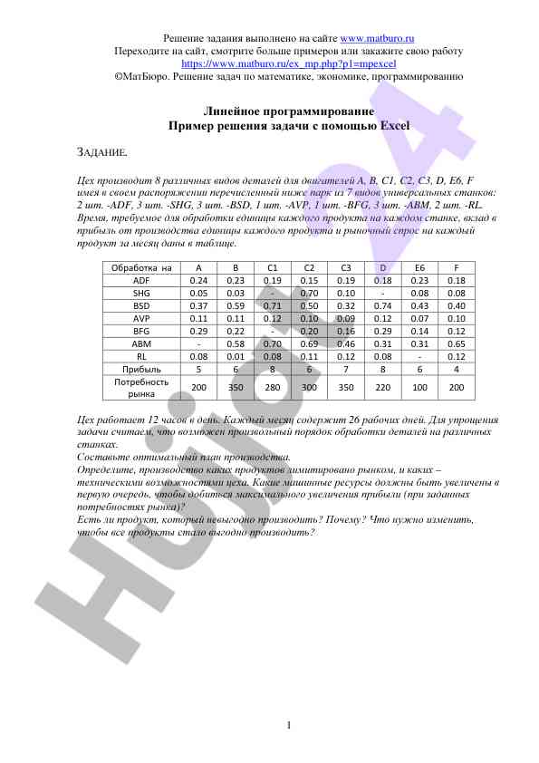 Линейное программирование пример решения задачи