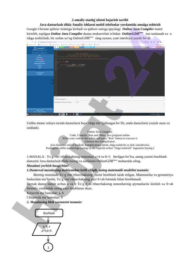 Java dasturlashda amaliy ishlar bajarish tizimi