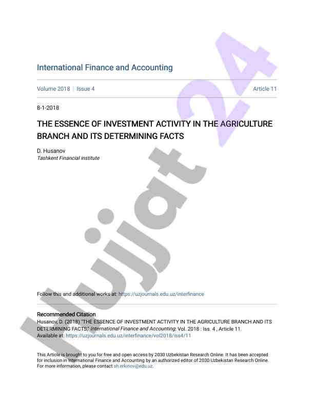 Investment activity in the agriculture branch analysis