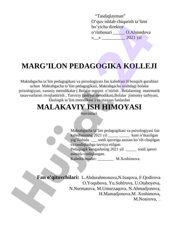 Maktabgacha ta'lim pedagogikasi metodikasi