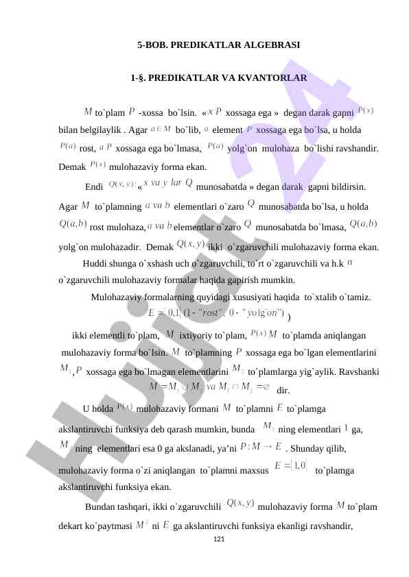 Predikatorlar va kvantorlar tushunchasi