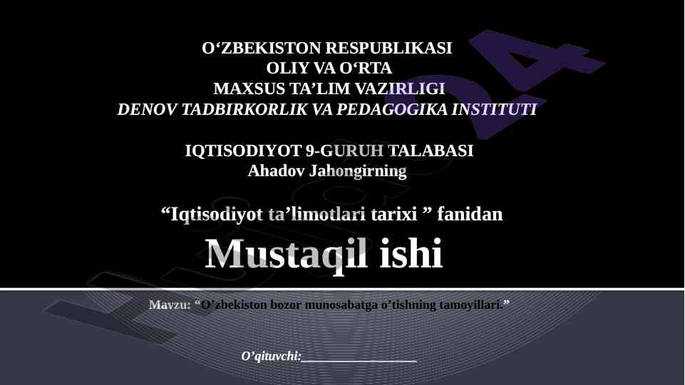 O’zbekiston bozor munosabatga o’tish tamoyillari