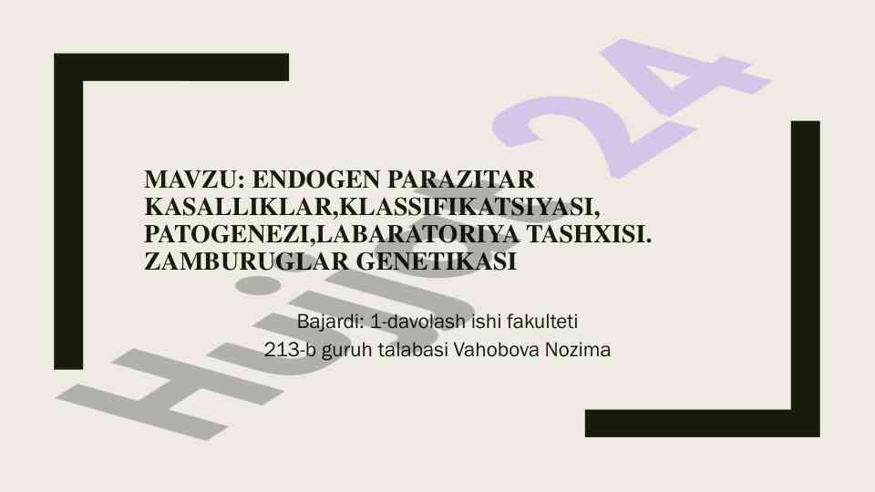 Endogen parazitar kasalliklar tahlili va tasnifi
