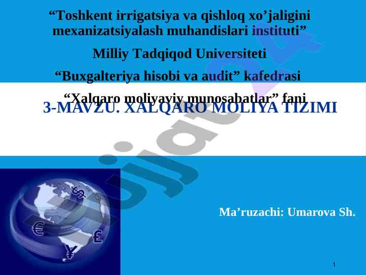 Xalqaro moliya tizimi rivojlanish xususiyatlari
