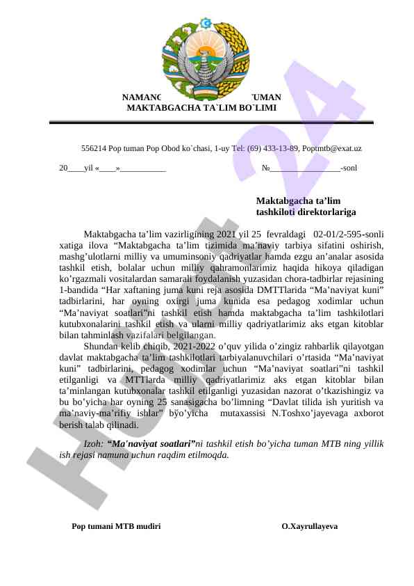 Maktabgacha ta'lim tizimida ma'naviy tarbiya olish