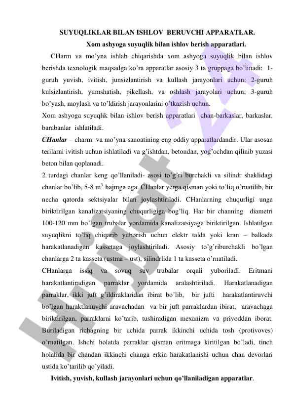 Suyuqliklar bilan ishlov beruvchi apparatlar turi