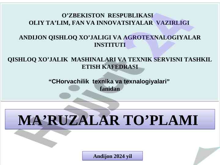 Chorvachilik texnika va texnalogiyalari ma'ruzalar to'plami