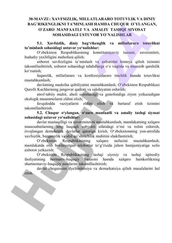 Xavfsizlik, millatlararo totuvlik va diniy bag‘rikenglik