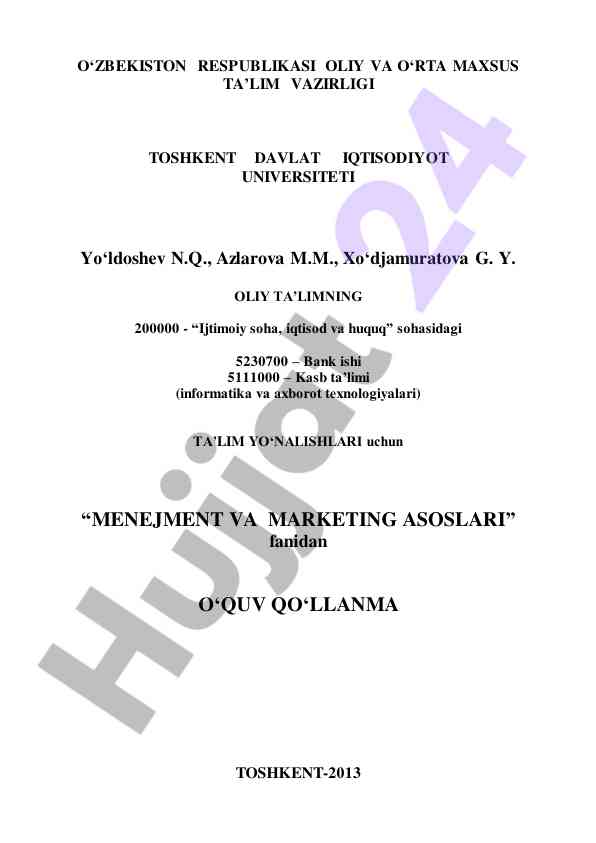 Menejment va marketing asoslari o‘quv qo‘llanma
