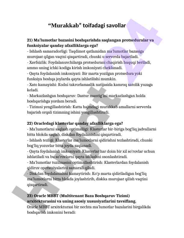 Ma’lumotlar bazasi boshqaruvi va protseduralar