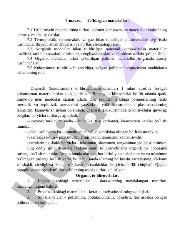 To‘ldirgich materiallar bilan polimer kompozitsiyalar
